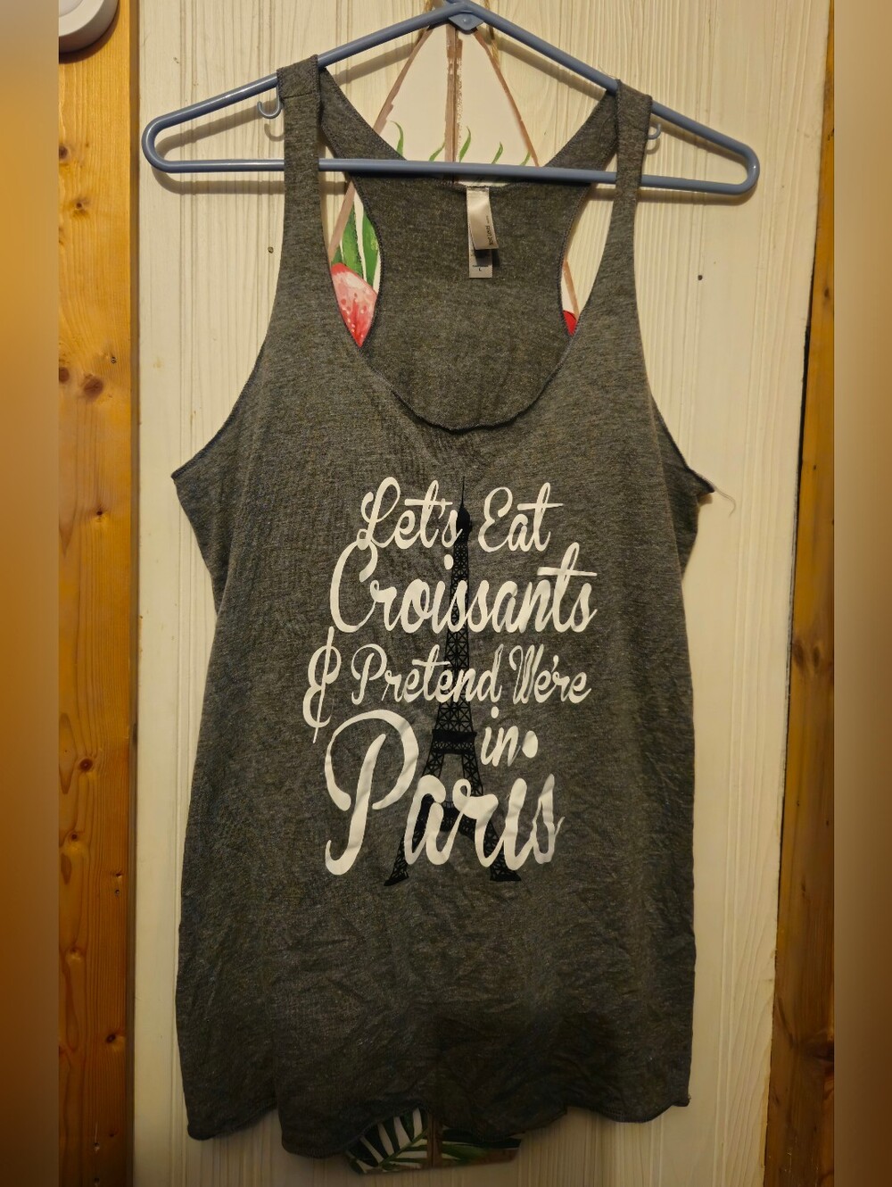 Next Level Apparel Gray Tank Top with White Script, Size Large